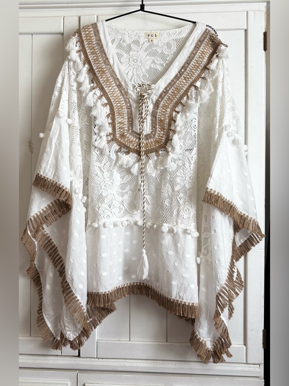 POL Boho Crochet Lace Tassel Poncho Tunic Cover Up New Size Small/ Medium - Picture 13 of 13